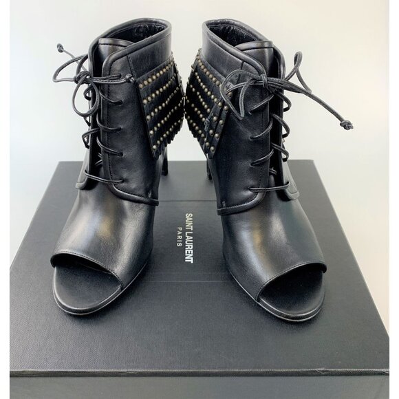 NIB Saint Laurent Paris open toe fringe booties Size 35.5 - Picture 10 of 11